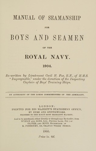 Cover for Manual of Seamanship for Boys and Seamen of the Royal Navy, 1904
