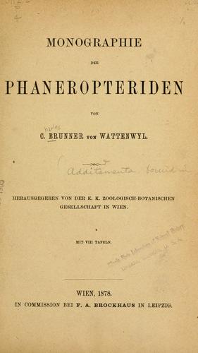 Cover for Monographie der Phaneropteriden.