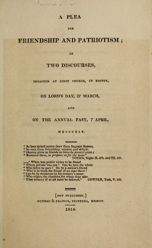 Cover for A plea for friendship and patriotism