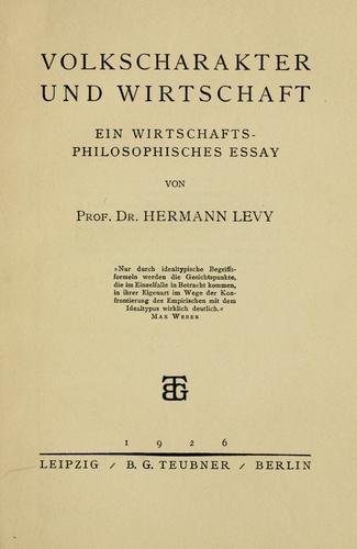 Cover for Volkscharakter und Wirtschaft