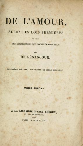 Cover for De l'amour, selon les lois premières et selon les convenances des sociétés modernes