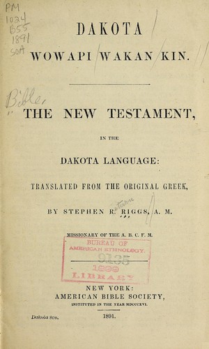 Cover for Dakota wowapi wakan kin