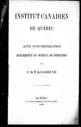Cover for Institut canadien de Québec