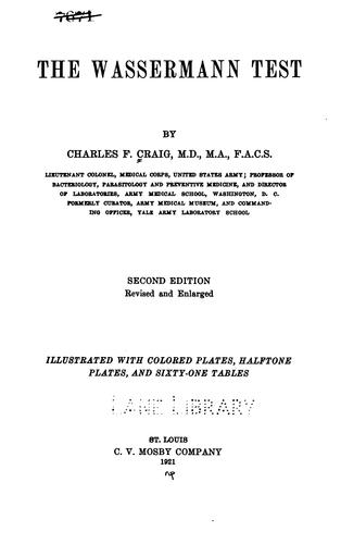 Cover for The Wassermann test.