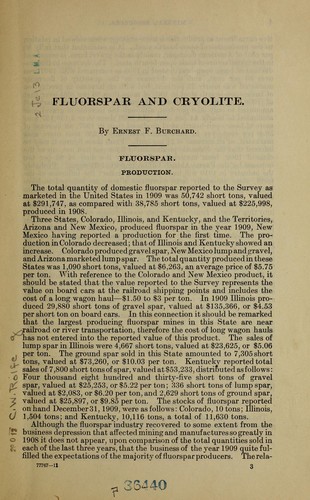 Cover for The production of fluorspar and cryolite in 1909, 1911