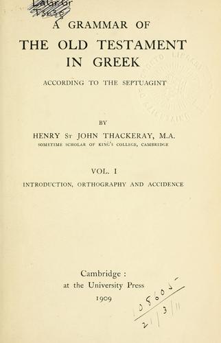 Cover for A grammar of the Old Testament in Greek according to the Septuagint.