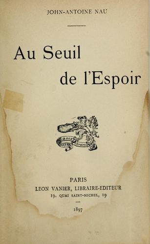 Cover for Au seuil de l'espoir