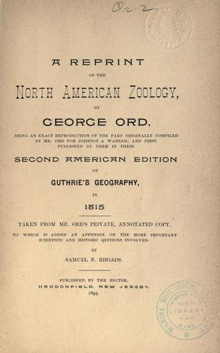Cover for A reprint of the North American zoology
