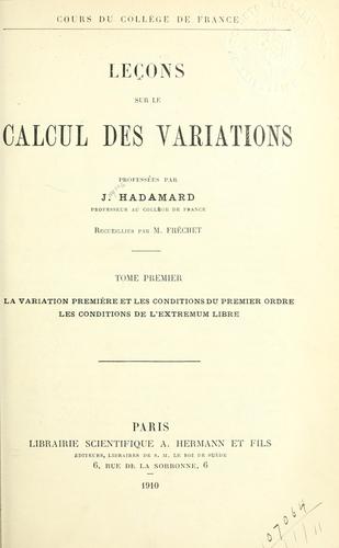 Cover for Leçons sur le calcul des variations.