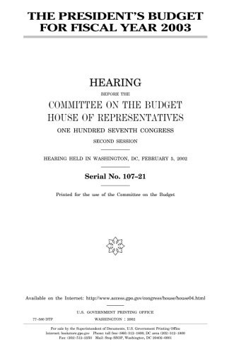 Cover for The President's budget for fiscal year 2003
