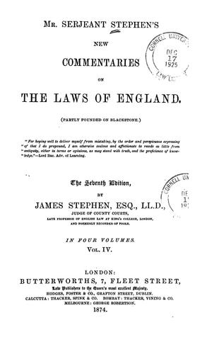 Cover for Mr. Serjeant Stephen's New commentaries on the laws of England.