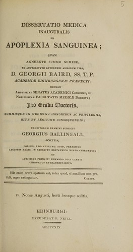 Cover for Dissertatio medica inauguralis, de apoplexia sanguinea