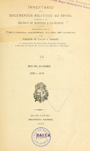 Cover for Inventario dos documentos relativos ao Brasil existentes no Archivo de Marinha e Ultramar de Lisboa