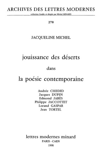 Cover for Jouissance des déserts dans la poésie contemporaine