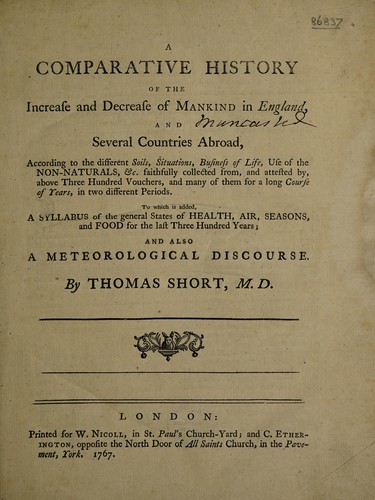 Cover for A comparative history of the increase and decrease of mankind in England