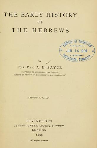 Cover for The early history of the Hebrews ...