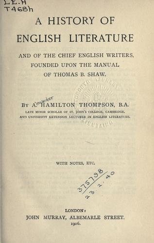 Cover for A history of English literature and of the chief English writers