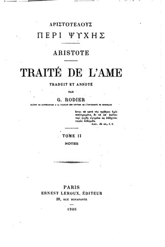 Cover for Aristotelous Peri psychēs: Traité de l'ame