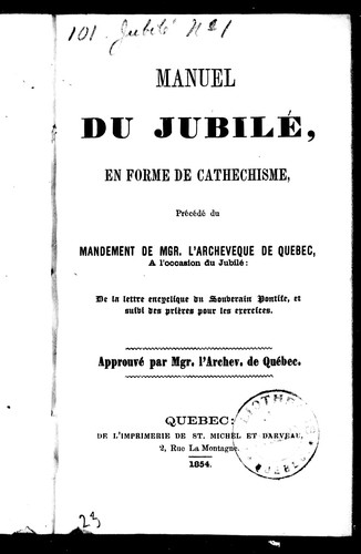 Cover for Manuel du jubilé, en forme de cathéchisme [sic]