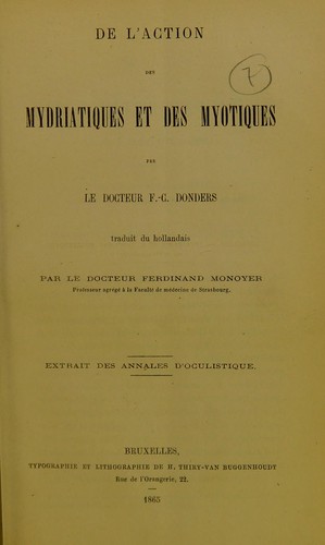 Cover for De l'action des mydriatiques et des myotiques