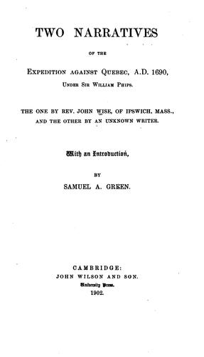 Cover for Two narratives of the expedition against Quebec, A.D. 1690, under Sir William Phips.