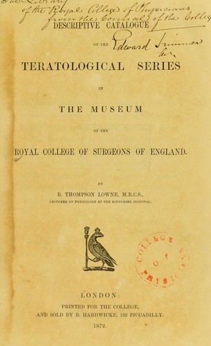 Cover for Descriptive catalogue of the teratological series in the museum of the Royal College of Surgeons of England