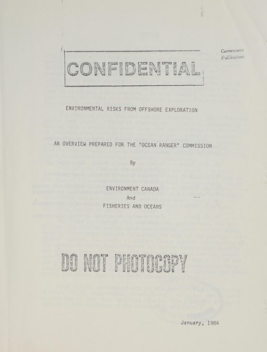 Cover for Environmental risks from offshore exploration