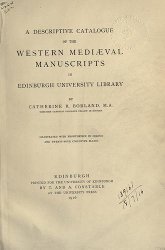 Cover for A descriptive catalogye of the Western mediæval manuscripts in Edinburgh university library