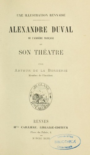 Cover for Alexandre Duval de l'Académie française et son théâtre