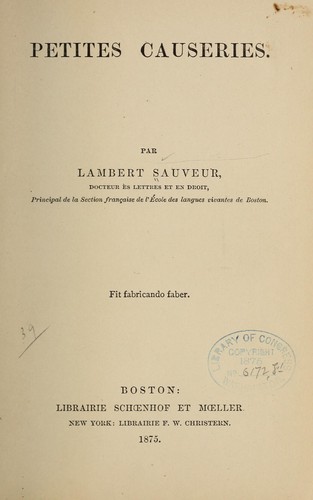 Cover for Petites causeries
