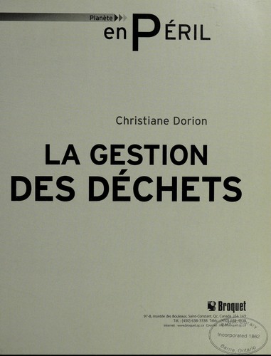 Cover for La gestion des dechets