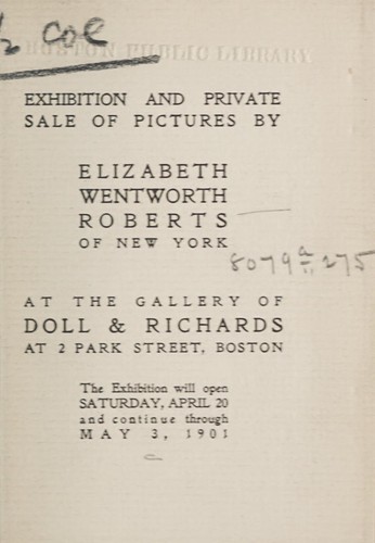Cover for Exhibition and private sale of pictures by Elizabeth Wentworth Roberts of New York