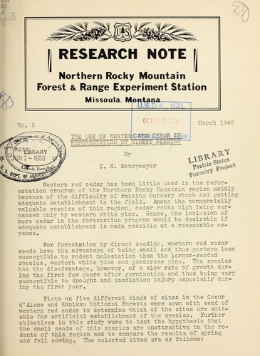 Cover for The use of western red cedar in reforestation by direct seeding