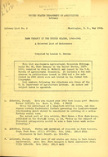 Cover for Farm tenancy in the United States, 1940-41