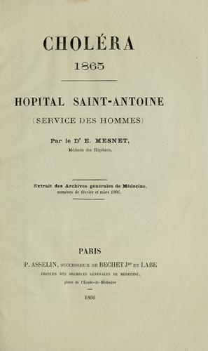 Cover for Choléra 1865
