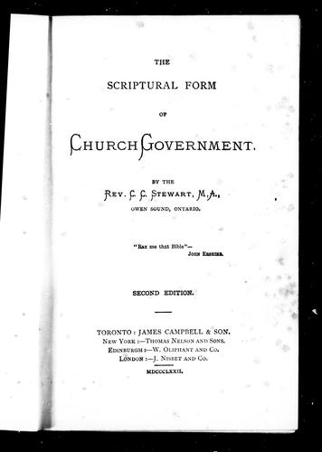 Cover for The scriptural form of church government