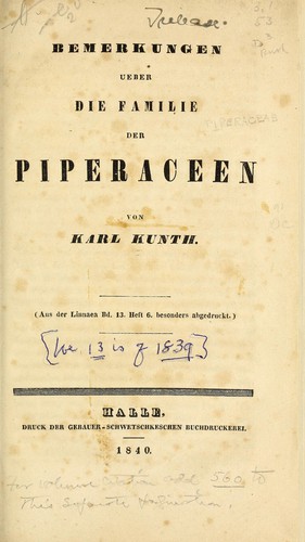 Cover for Bemerkungen ueber die Familie der Piperaceen