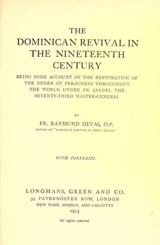 Cover for The Dominican revival in the nineteenth century