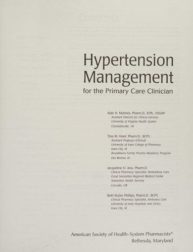 Cover for Hypertension management for the primary care clinician
