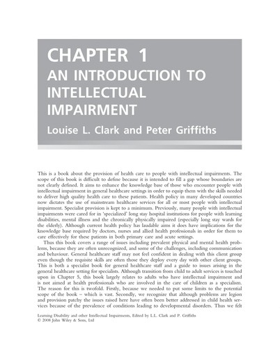 Cover for Learning disability and other intellectual impairments