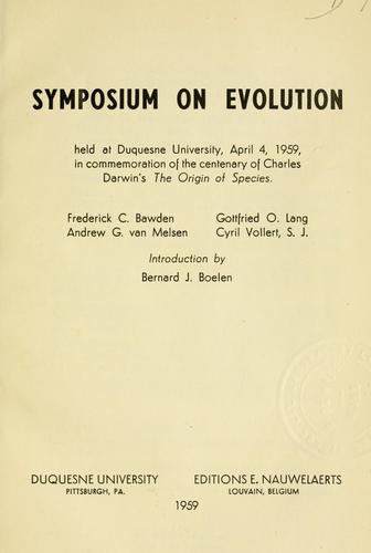 Cover for Symposium on Evolution, held in commemoration of the centenary of Charles Darwin's The origin of species.