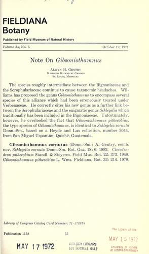 Cover for Note on Gibsoniothamnus