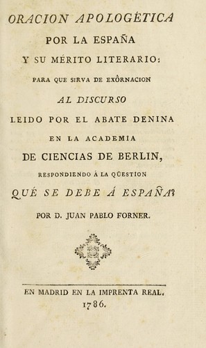 Cover for Oracion apologética por la España y su mérito literario