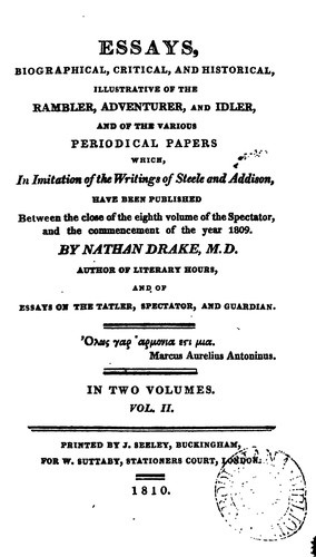 Cover for Essays, biographical, critical, and historical, illustrative of the Rambler, Adventurer, & Idler ...