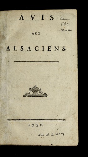 Cover for Avis aux Alsaciens