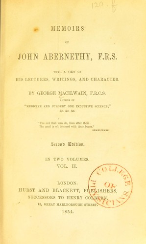 Cover for Memoirs of John Abernethy, F.R.S