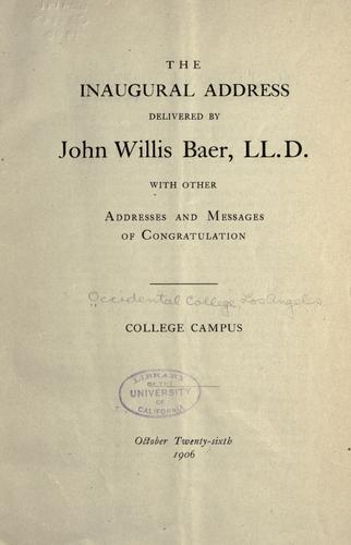 Cover for The inaugural address