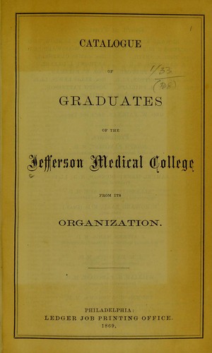 Cover for Catalogue of graduates of the Jefferson Medical College from its organization