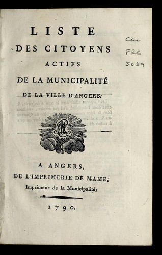 Cover for Liste des citoyebs actifs de la municipalite  de la ville d'Angers