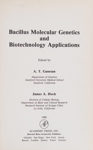 Cover for Bacillus molecular genetics and biotechnology applications
